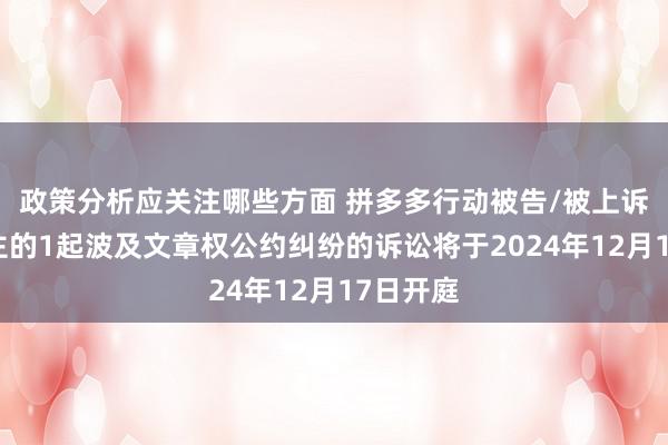 政策分析应关注哪些方面 拼多多行动被告/被上诉东说念主的1起波及文章权公约纠纷的诉讼将于2024年12月17日开庭